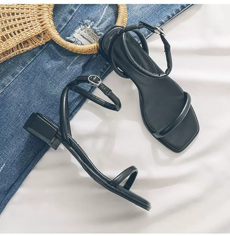 Tweed Style Beach Thick Heel Strap Sandals Women's New Summer Style Retro White Fairy Shoes 7 undefined