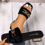 Cross-Border Square Toe Chain Low-Heeled Slippers for Outer Wear - Image 3