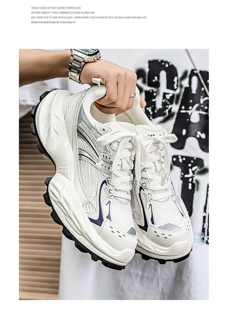 European Station Four Seasons Men's Shoes Spring Mesh Breathable Casual sneaker All-match Student Thick Sole Increased Dad Shoes 3 undefined