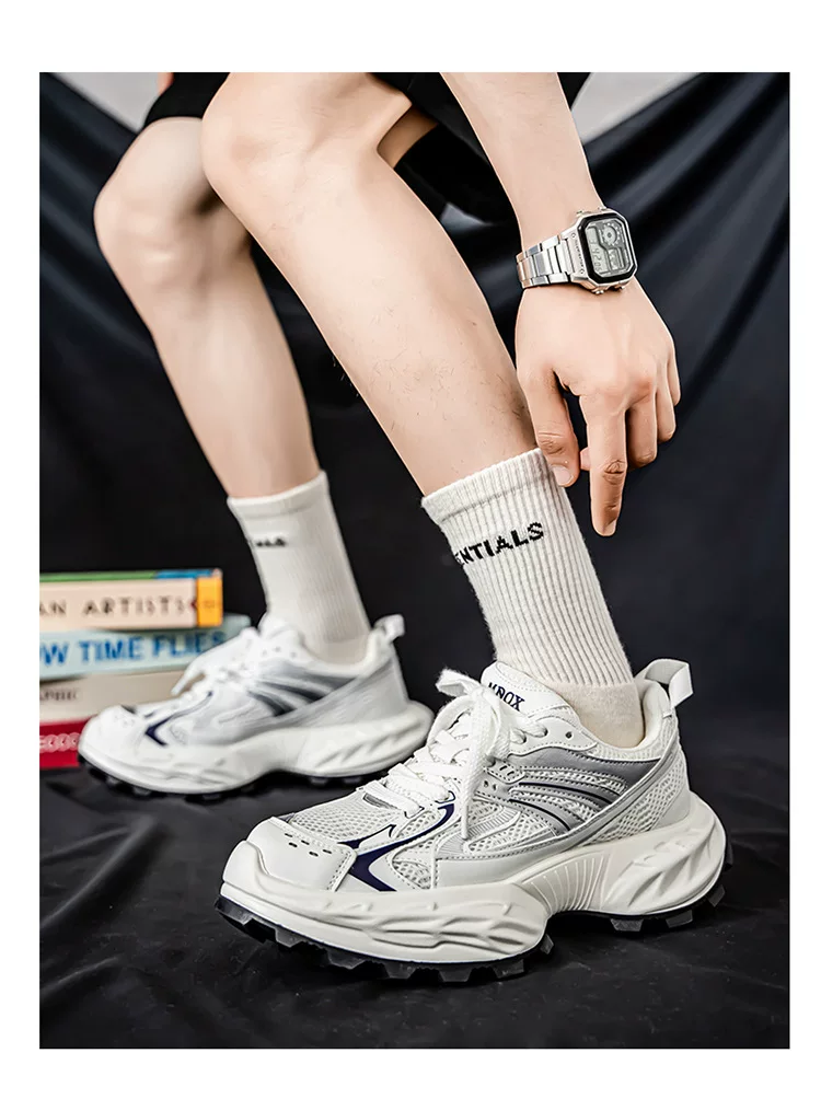 European Station Four Seasons Men's Shoes Spring Mesh Breathable Casual sneaker All-match Student Thick Sole Increased Dad Shoes 14 undefined