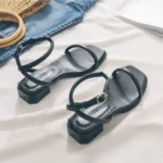 Tweed Style Beach Thick Heel Strap Sandals Women's New Summer Style Retro White Fairy Shoes - Image 3