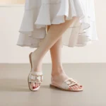 Slippers Women Summer New Simple plus size Metal Buckle Elegant One-word Fairy Style Sandals Wholesale - Image 2