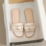 Slippers Women Summer New Simple plus size Metal Buckle Elegant One-word Fairy Style Sandals Wholesale
