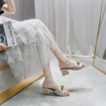 Sandals and Slippers High-heeled Women's New All-match Comfortable Women's Summer Thick-heeled Women's Slippers with Buckle Internet Celebrity Hot Outfit - Image 2