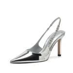 New Rhinestone Pointed silver High Heels Women's Temperament Socialite Stiletto Heel Super High Heel Women's Shoes Sandals Shoes - Image 5