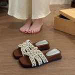 autumn new simple style pearl with skirt gentle sandals outdoor vacation thick bottom sandals for women - Image 3