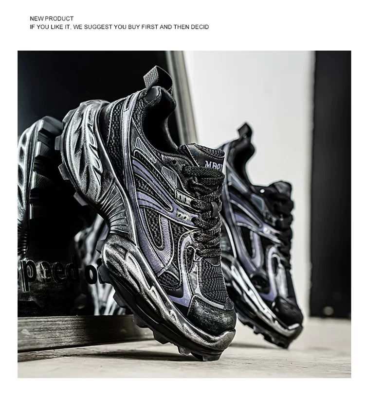 European Station Four Seasons Men's Shoes Spring Mesh Breathable Casual sneaker All-match Student Thick Sole Increased Dad Shoes 22 undefined