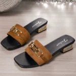 Cross-Border Square Toe Chain Low-Heeled Slippers for Outer Wear