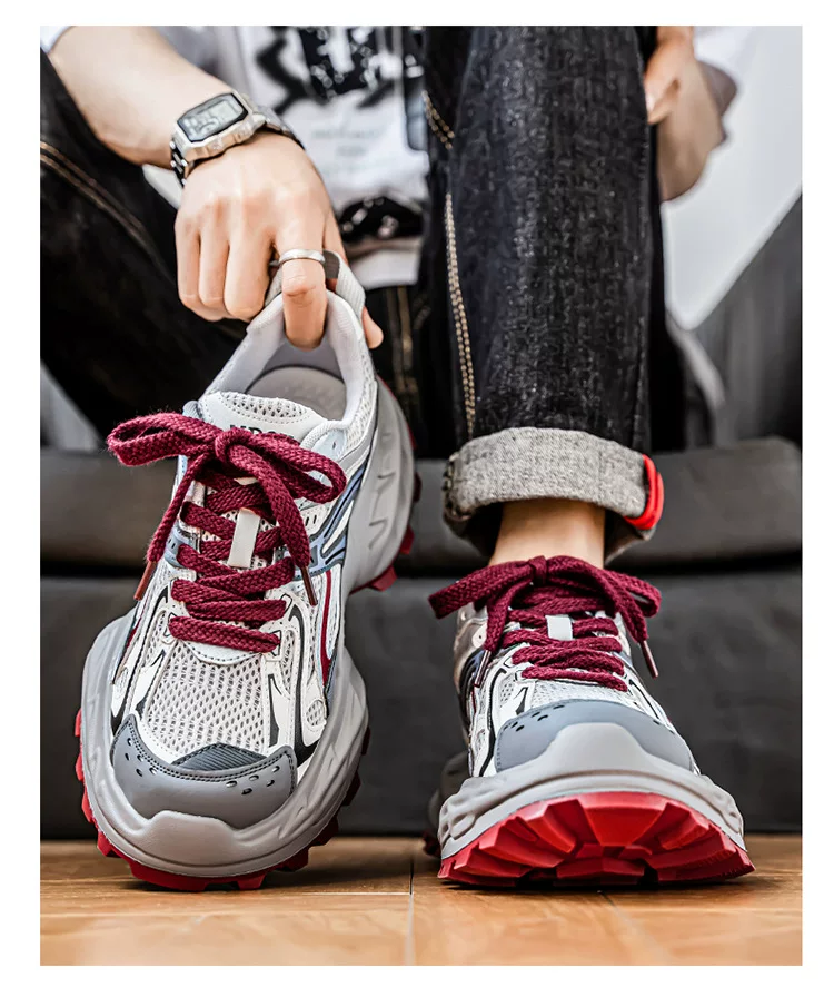 European Station Four Seasons Men's Shoes Spring Mesh Breathable Casual sneaker All-match Student Thick Sole Increased Dad Shoes 20 undefined