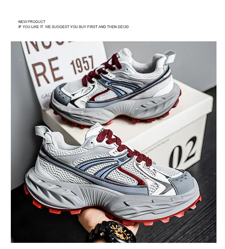 European Station Four Seasons Men's Shoes Spring Mesh Breathable Casual sneaker All-match Student Thick Sole Increased Dad Shoes 16 undefined