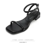 Tweed Style Beach Thick Heel Strap Sandals Women's New Summer Style Retro White Fairy Shoes - Image 5