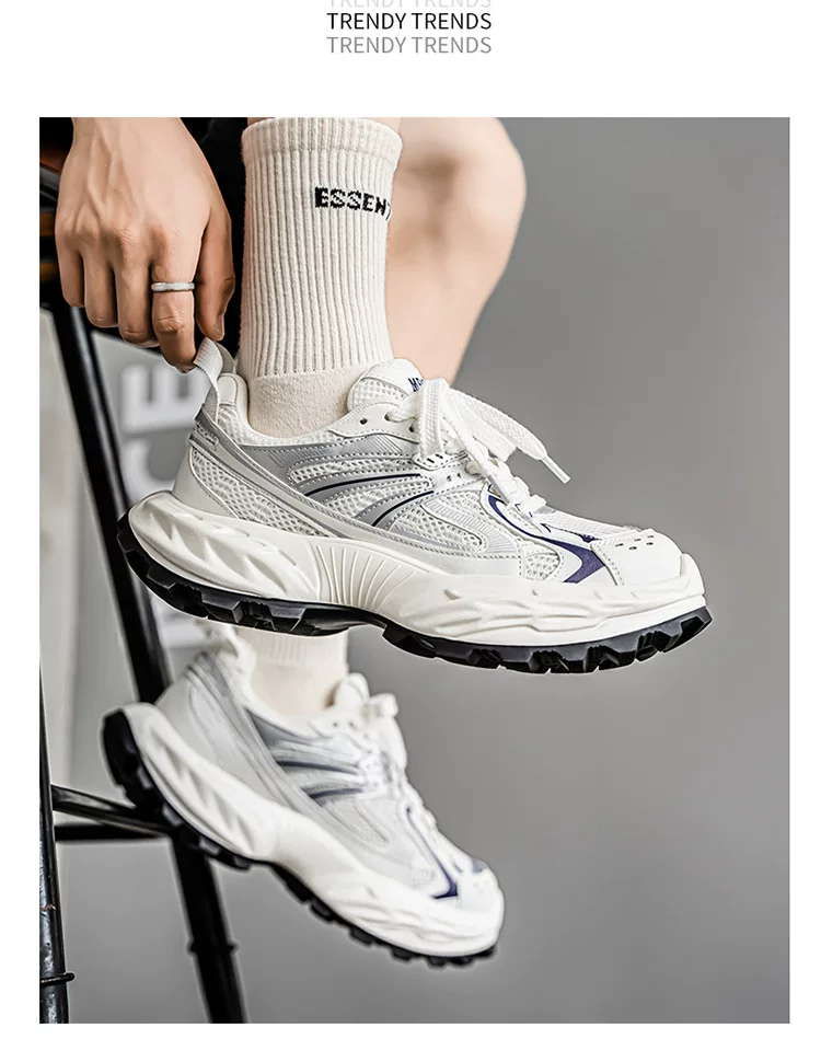 European Station Four Seasons Men's Shoes Spring Mesh Breathable Casual sneaker All-match Student Thick Sole Increased Dad Shoes 11 undefined