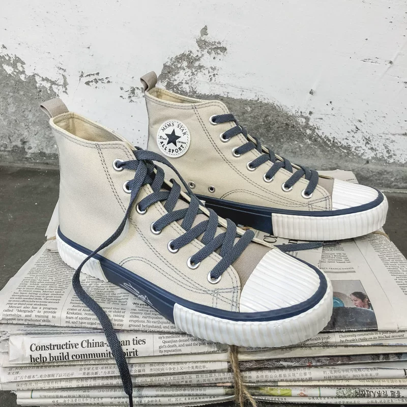 Spring New High-Top Canvas Shoes for Men Ins Hong Kong Style Trendy Breathable Couple Casual Sneakers Student Cloth Shoes 45 undefined