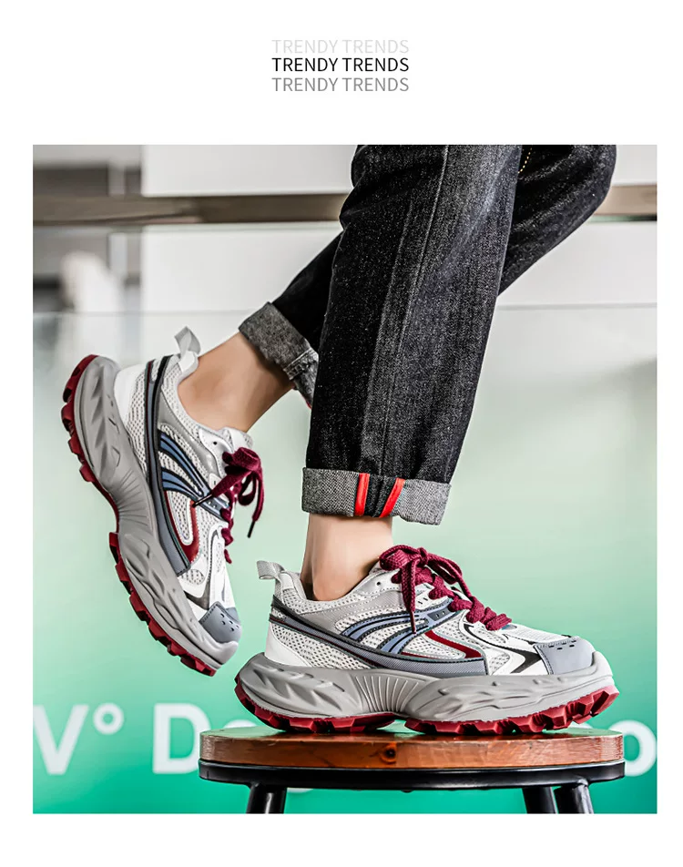 European Station Four Seasons Men's Shoes Spring Mesh Breathable Casual sneaker All-match Student Thick Sole Increased Dad Shoes 17 undefined