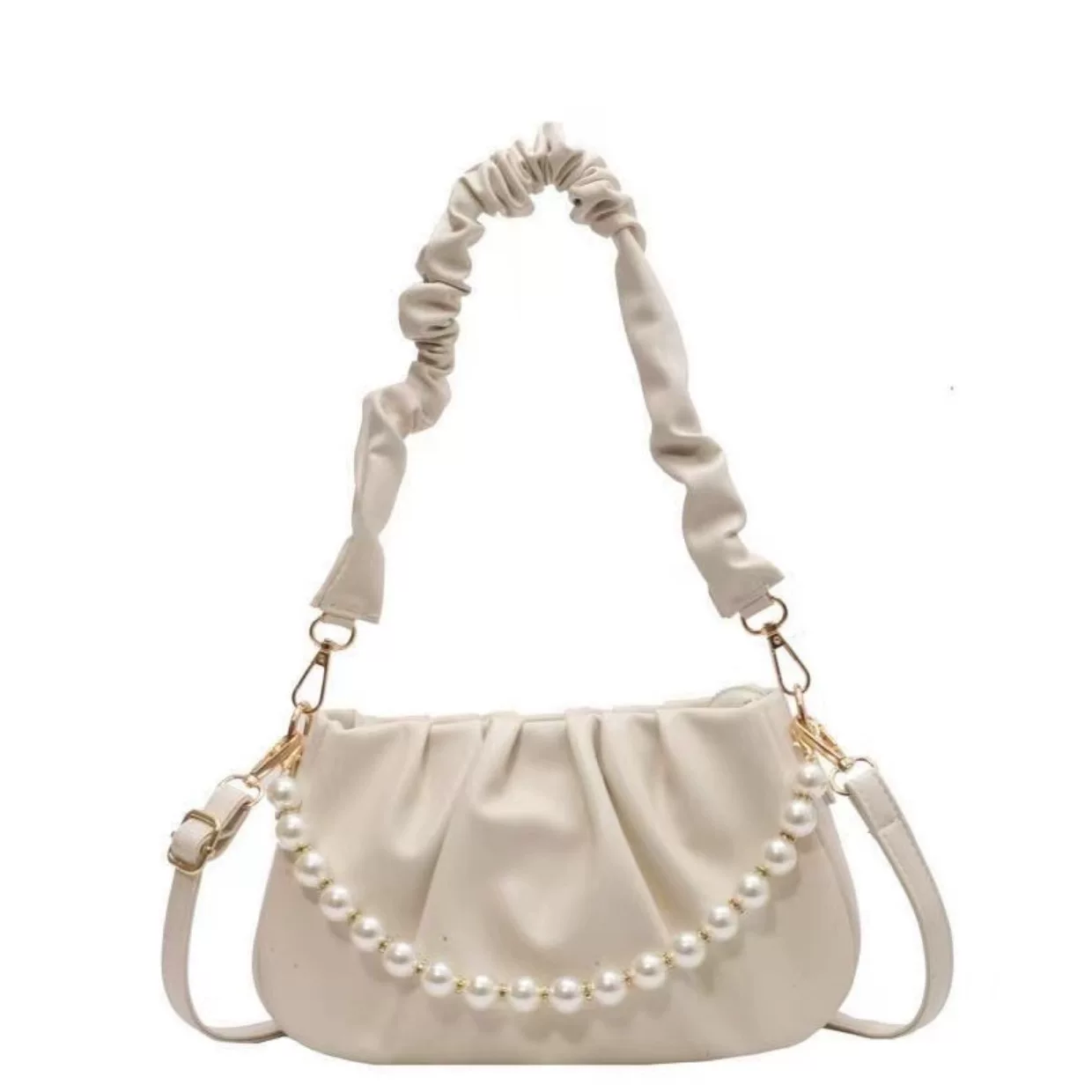French Versatile White Pleated Cloud Bag for Women New Pearl Chain Armpit Bag Single Shoulder Crossbody Bag for Women 8 O1CN0113AT9c1nhT6klz3ON 2207770725121 0 cib