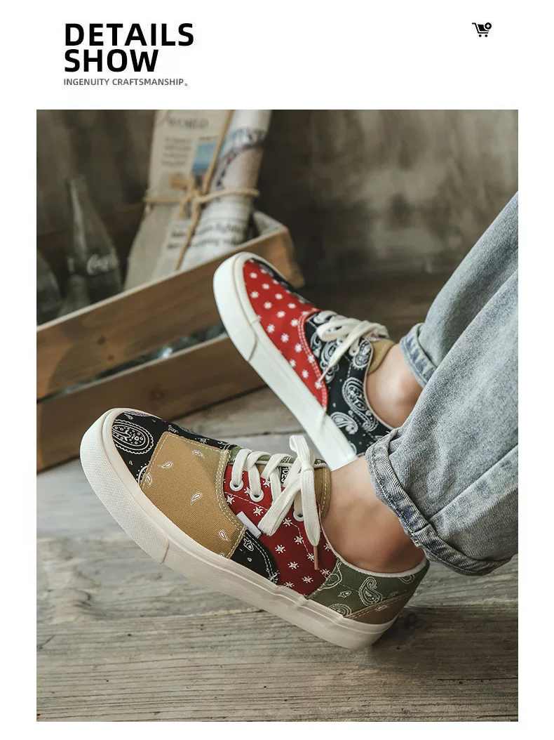 Dou Chuan New Canvas Shoes Women Cashew Flower Checkerboard Low Top Couple Men's and Women's Shoes Retro Women's Board Shoes Wholesale 49 未标题-2_03