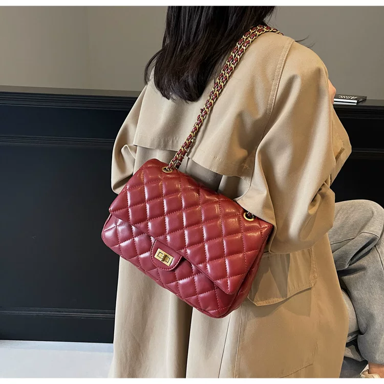 Lingge Chain European and American Retro Fashion Commuter Small Square Bag 24 undefined