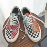 Dou Chuan New Canvas Shoes Women Cashew Flower Checkerboard Low Top Couple Men's and Women's Shoes Retro Women's Board Shoes Wholesale
