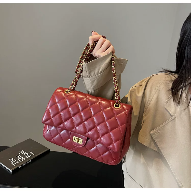 Lingge Chain European and American Retro Fashion Commuter Small Square Bag 26 undefined