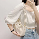 French Versatile White Pleated Cloud Bag for Women New Pearl Chain Armpit Bag Single Shoulder Crossbody Bag for Women - Image 2