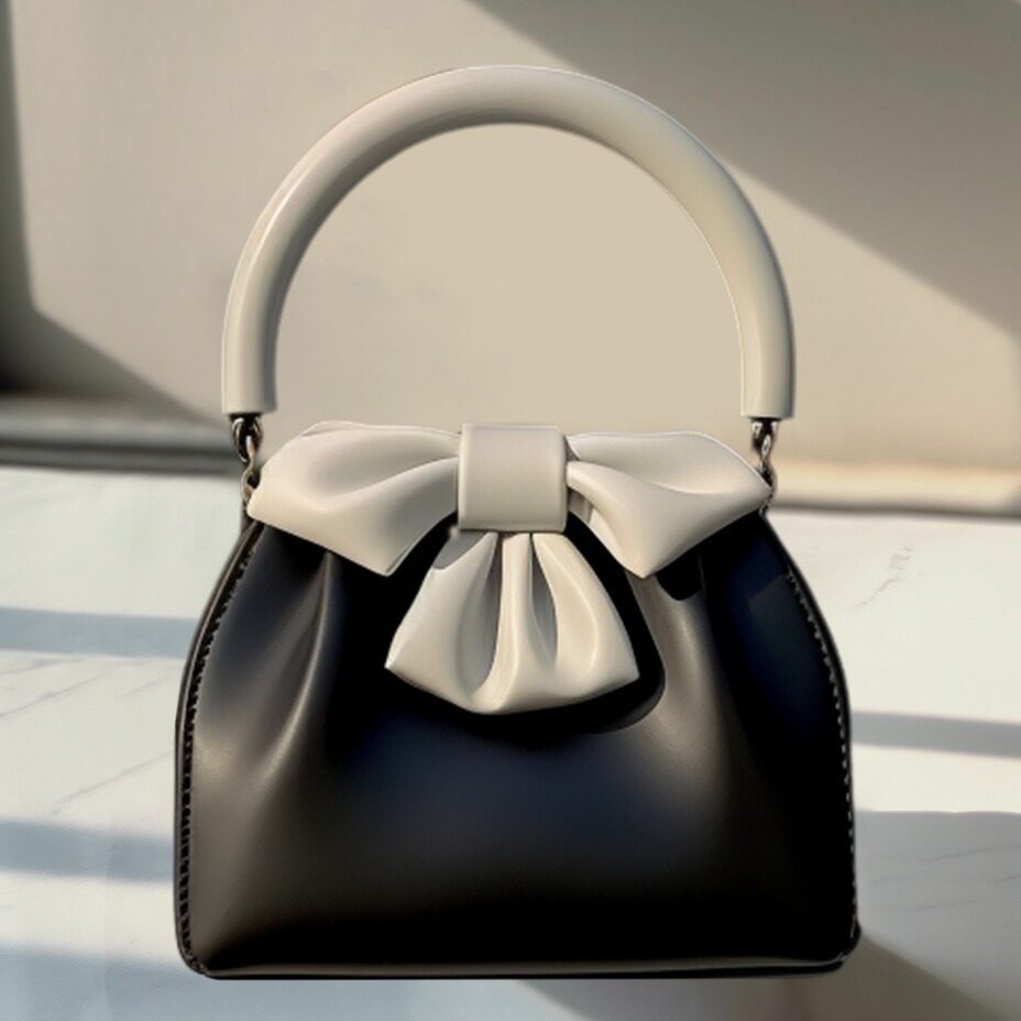 O1CN01Z1kdmd1kdrGLYw3yI_2217565054707-0-cib.jpg Textured Commuting Bag Women's New Spring and Summer Style Pleated Handbag Contrast Color Bow Bucket Bag - Image 1
