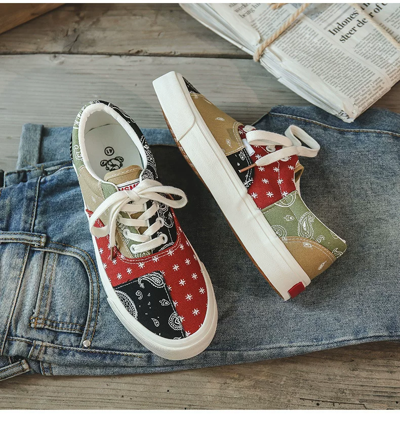 Dou Chuan New Canvas Shoes Women Cashew Flower Checkerboard Low Top Couple Men's and Women's Shoes Retro Women's Board Shoes Wholesale 48 未标题-2_02