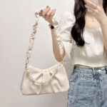 French Versatile White Pleated Cloud Bag for Women New Pearl Chain Armpit Bag Single Shoulder Crossbody Bag for Women - Image 3
