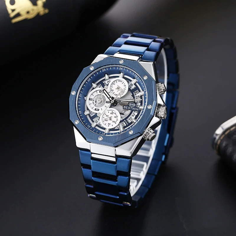 O1CN01zKvS0f1WaHQojZZUi_2208757472804-0-cib.webp Cross-border wholesale waterproof men's watches men's doctoral BESTWIN luminous six-pin fashion men's watches sports watches - Image 1
