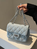 Korean Style New Fashion Diamond Embroidery Line Small Square Bag Women's Underarm Bag High-grade Chain Crossbody Bag - Image 5