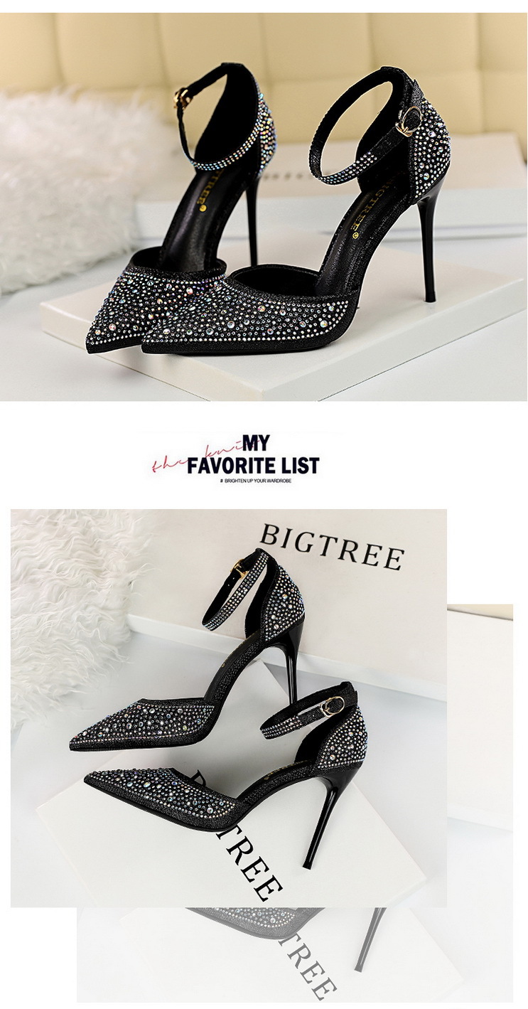 Korean Style Sweet High Heels, Stiletto Heels, Shallow Mouth, Pointed Toes, Cut Out Straps, Shiny Rhinestone Women's Sandals 7 undefined