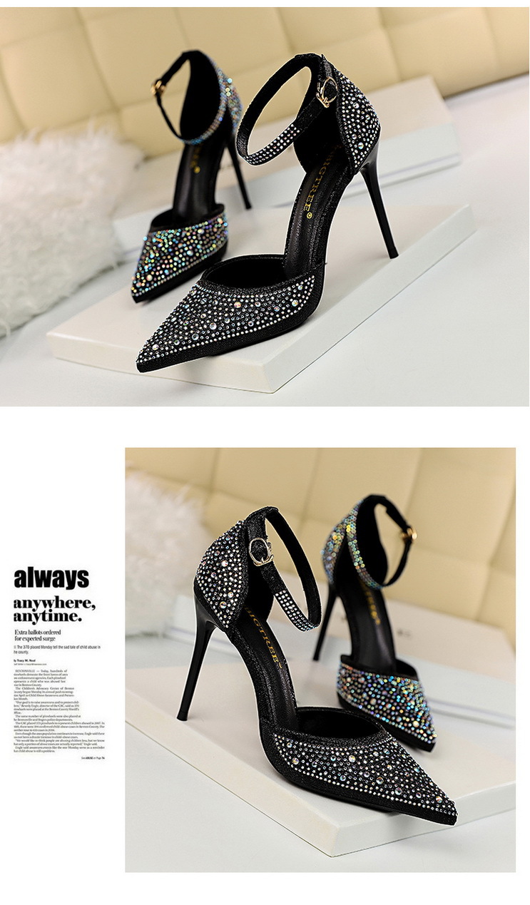 Korean Style Sweet High Heels, Stiletto Heels, Shallow Mouth, Pointed Toes, Cut Out Straps, Shiny Rhinestone Women's Sandals 6 undefined