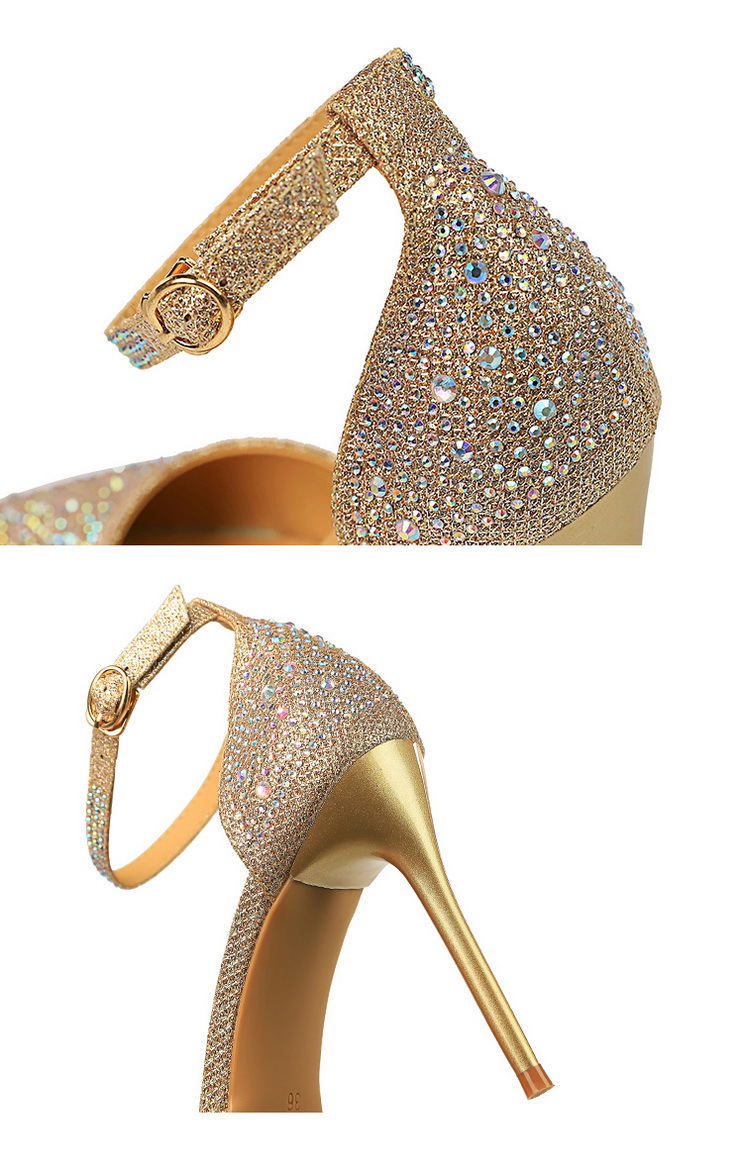 Korean Style Sweet High Heels, Stiletto Heels, Shallow Mouth, Pointed Toes, Cut Out Straps, Shiny Rhinestone Women's Sandals 31 undefined