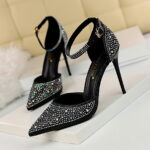 Korean Style Sweet High Heels, Stiletto Heels, Shallow Mouth, Pointed Toes, Cut Out Straps, Shiny Rhinestone Women's Sandals - Image 3