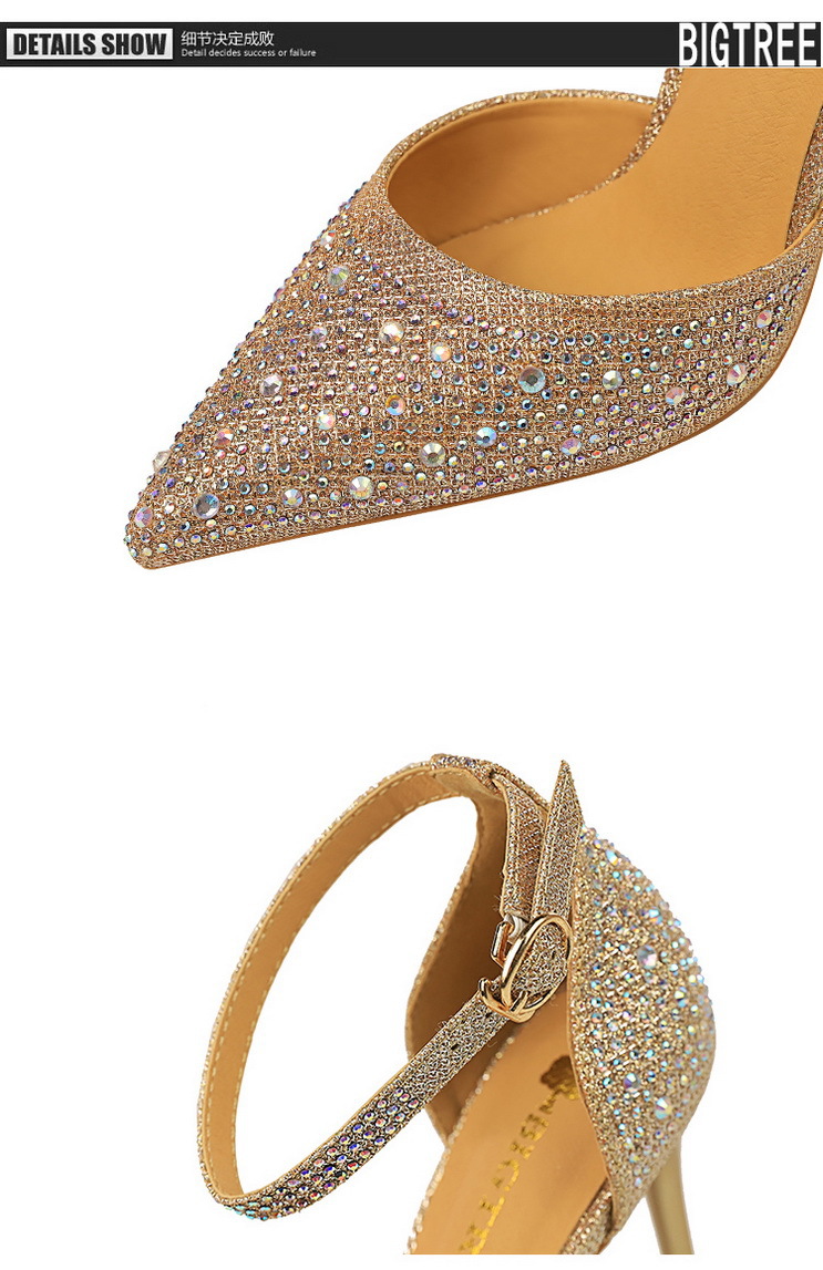 Korean Style Sweet High Heels, Stiletto Heels, Shallow Mouth, Pointed Toes, Cut Out Straps, Shiny Rhinestone Women's Sandals 30 undefined