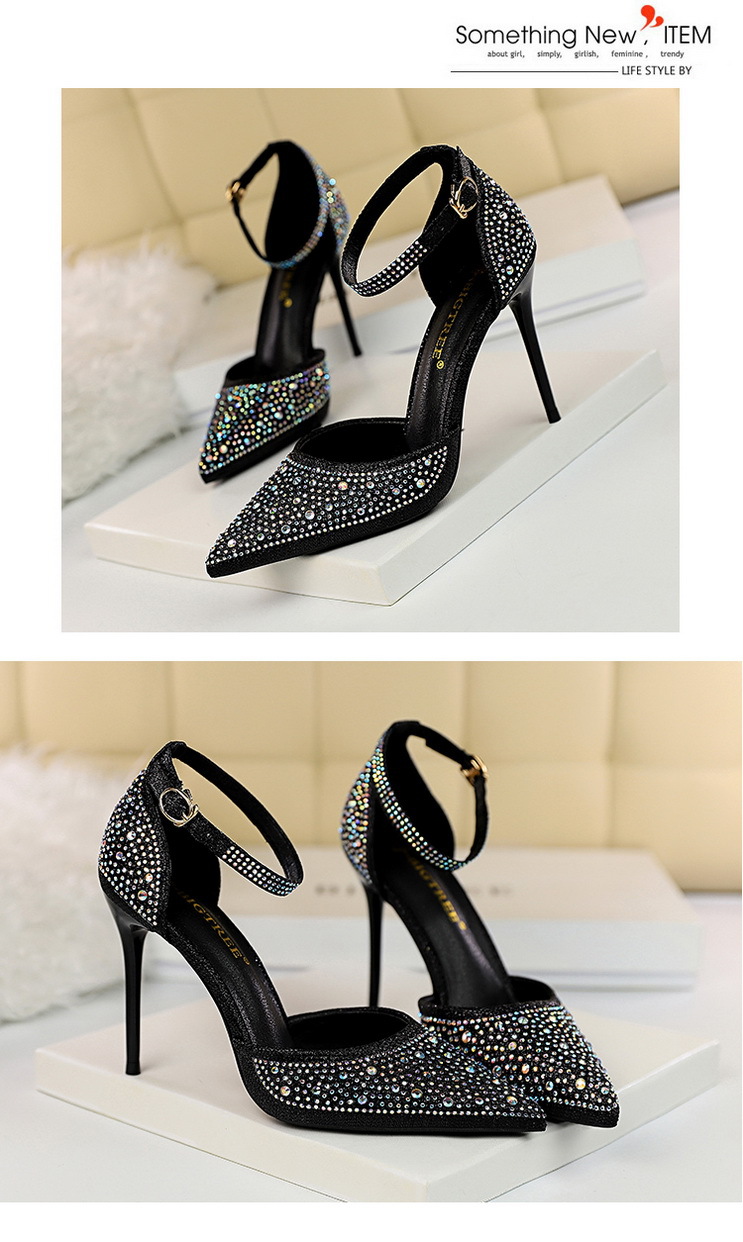 Korean Style Sweet High Heels, Stiletto Heels, Shallow Mouth, Pointed Toes, Cut Out Straps, Shiny Rhinestone Women's Sandals 8 undefined
