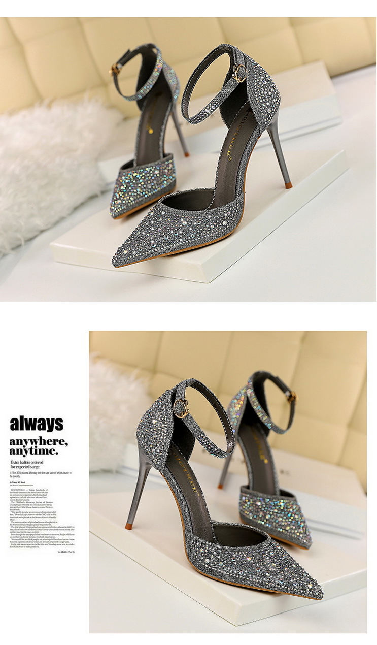 Korean Style Sweet High Heels, Stiletto Heels, Shallow Mouth, Pointed Toes, Cut Out Straps, Shiny Rhinestone Women's Sandals 10 undefined