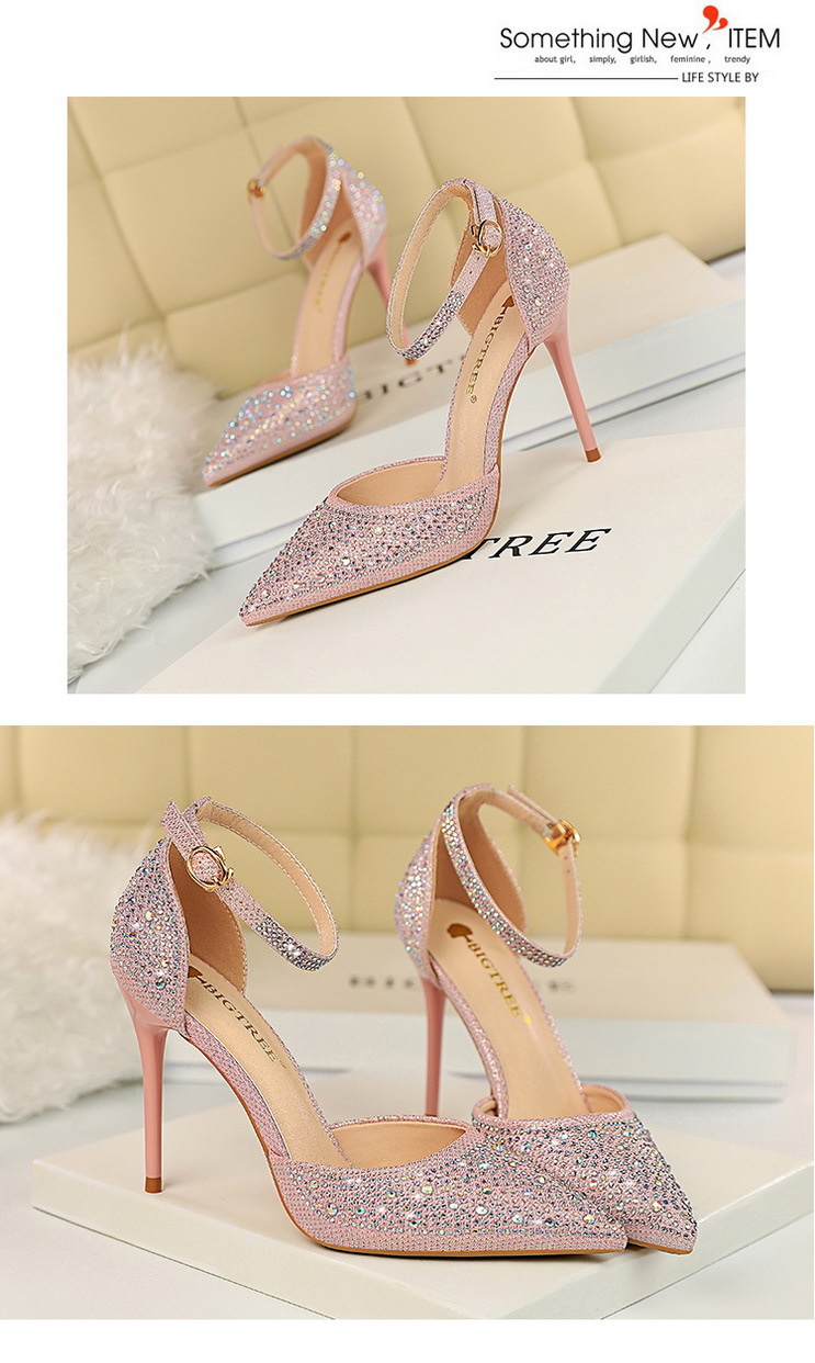 Korean Style Sweet High Heels, Stiletto Heels, Shallow Mouth, Pointed Toes, Cut Out Straps, Shiny Rhinestone Women's Sandals 24 undefined