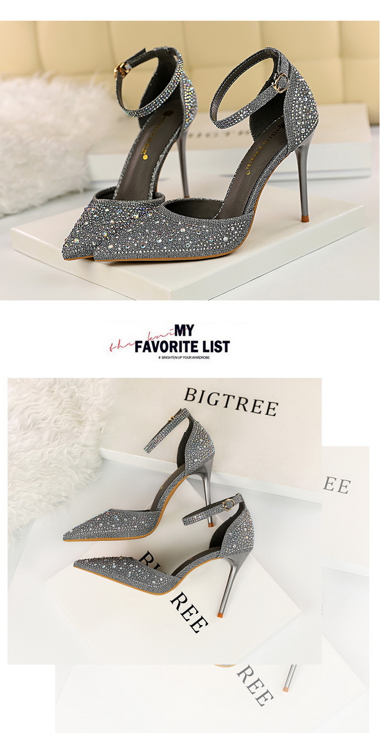 Korean Style Sweet High Heels, Stiletto Heels, Shallow Mouth, Pointed Toes, Cut Out Straps, Shiny Rhinestone Women's Sandals 11 undefined