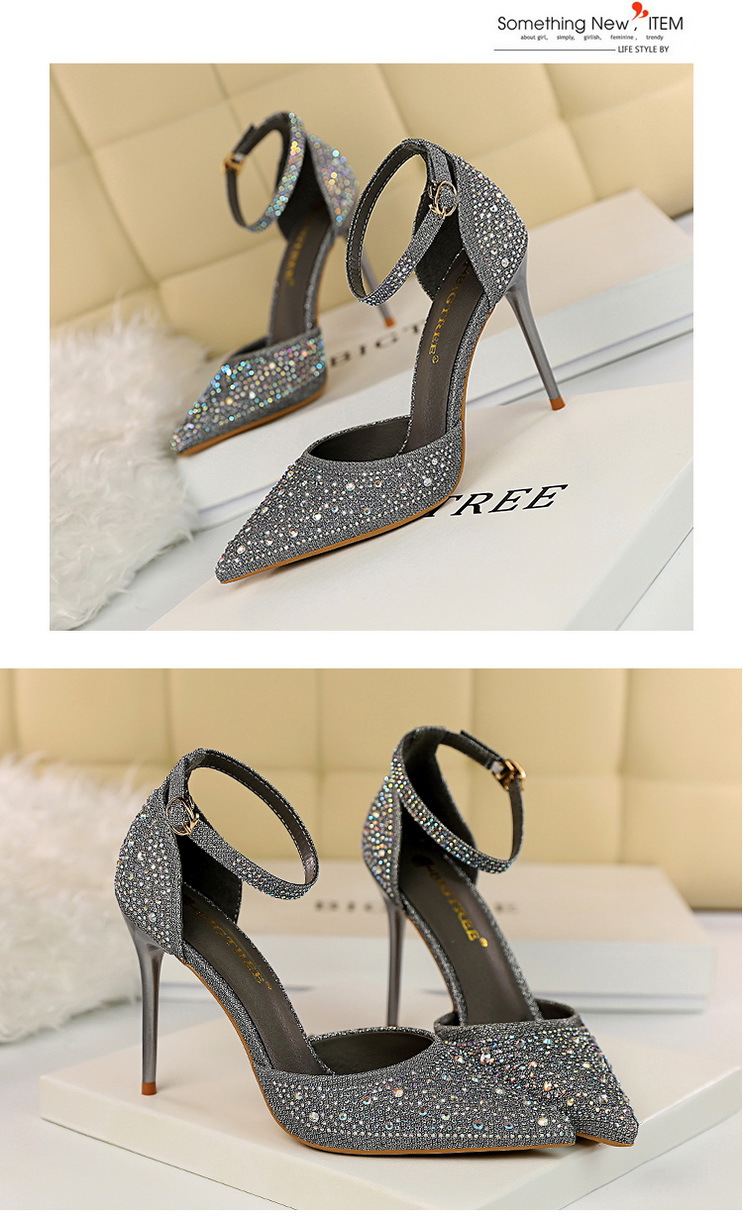 Korean Style Sweet High Heels, Stiletto Heels, Shallow Mouth, Pointed Toes, Cut Out Straps, Shiny Rhinestone Women's Sandals 12 undefined