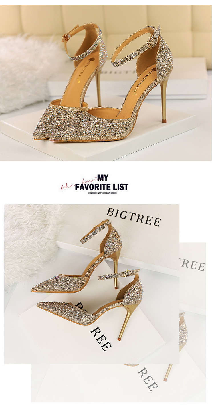 Korean Style Sweet High Heels, Stiletto Heels, Shallow Mouth, Pointed Toes, Cut Out Straps, Shiny Rhinestone Women's Sandals 15 undefined