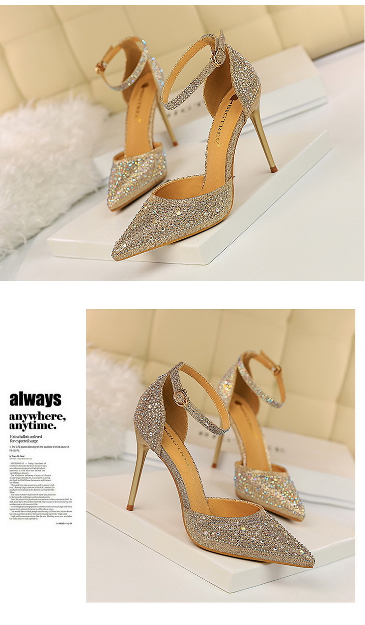Korean Style Sweet High Heels, Stiletto Heels, Shallow Mouth, Pointed Toes, Cut Out Straps, Shiny Rhinestone Women's Sandals 14 undefined