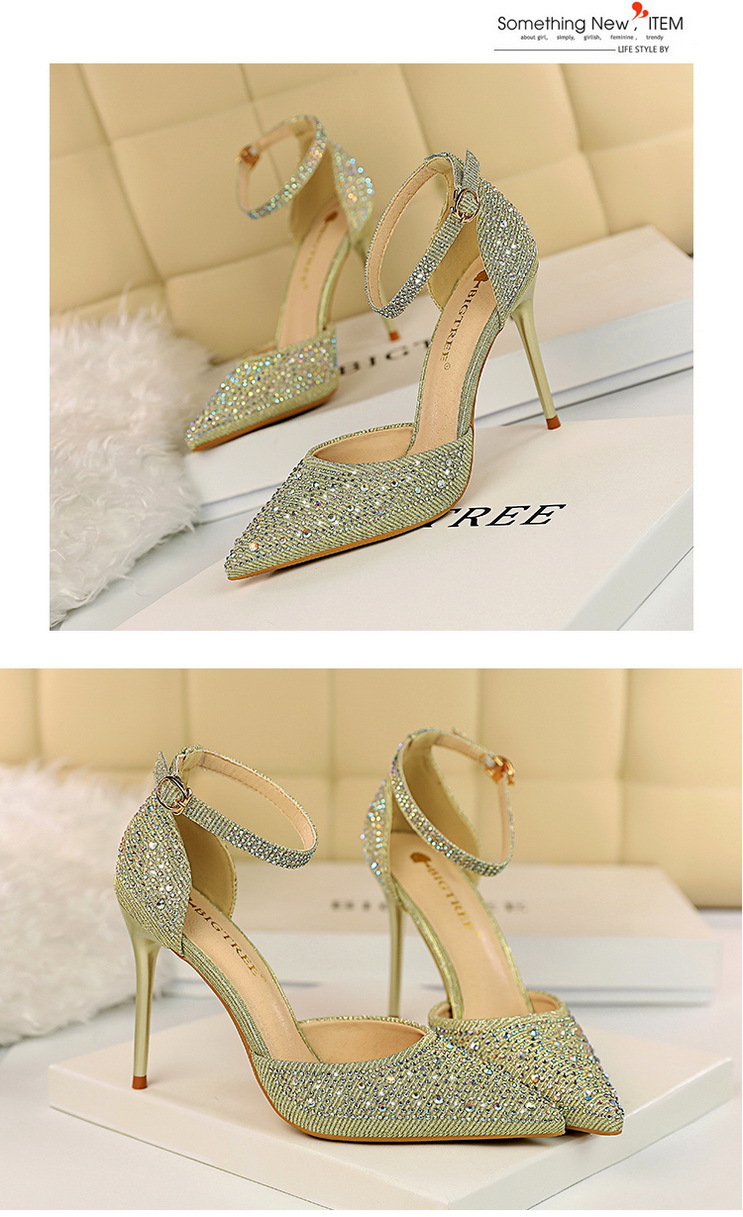 Korean Style Sweet High Heels, Stiletto Heels, Shallow Mouth, Pointed Toes, Cut Out Straps, Shiny Rhinestone Women's Sandals 20 undefined