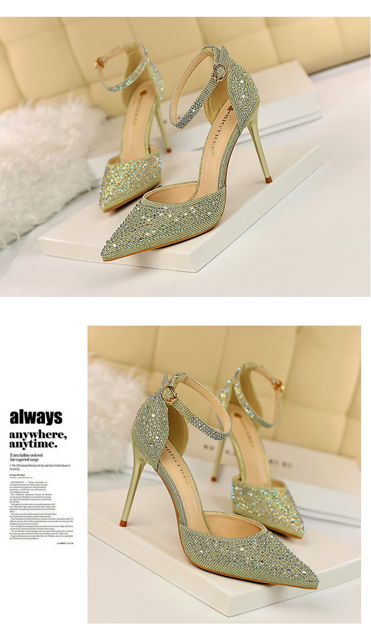 Korean Style Sweet High Heels, Stiletto Heels, Shallow Mouth, Pointed Toes, Cut Out Straps, Shiny Rhinestone Women's Sandals 18 undefined