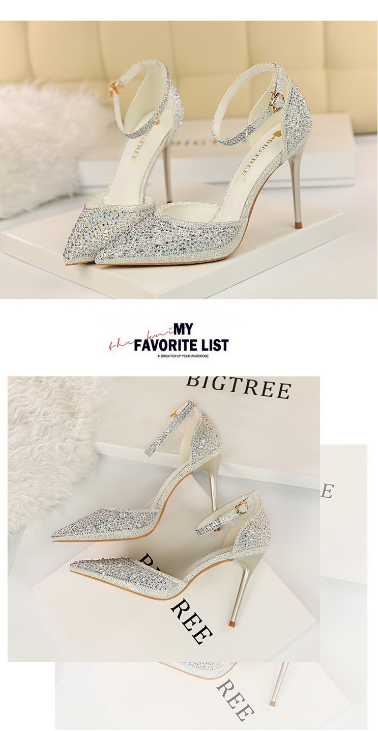 Korean Style Sweet High Heels, Stiletto Heels, Shallow Mouth, Pointed Toes, Cut Out Straps, Shiny Rhinestone Women's Sandals 3 undefined