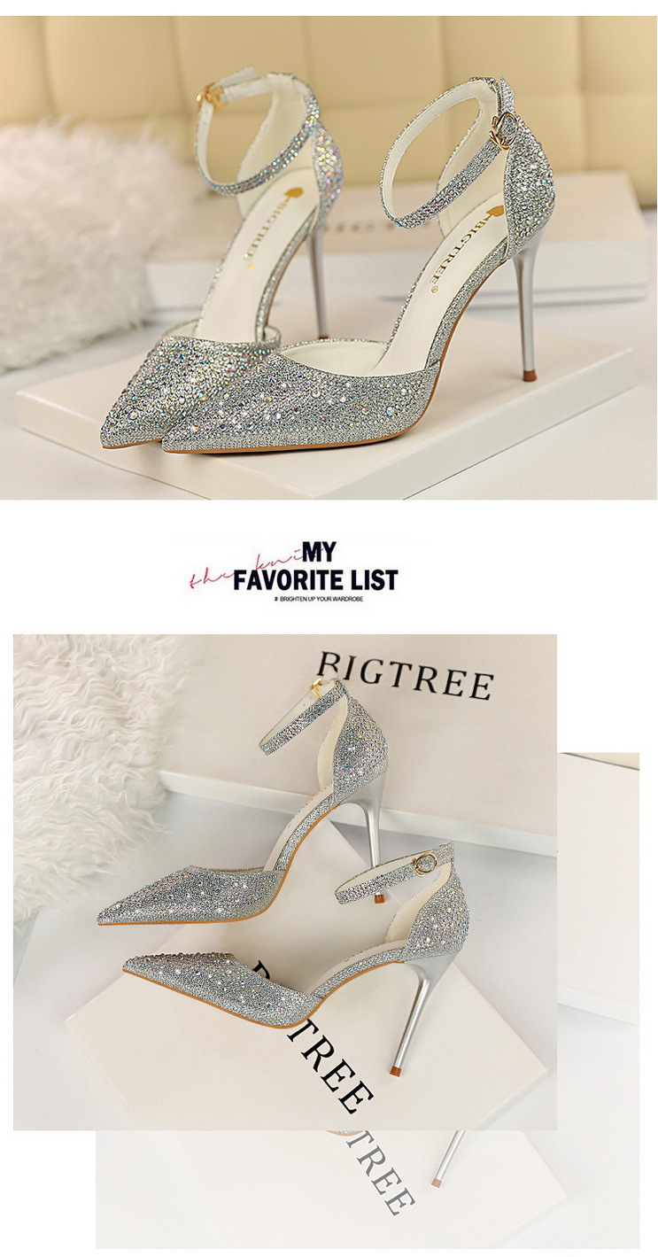 Korean Style Sweet High Heels, Stiletto Heels, Shallow Mouth, Pointed Toes, Cut Out Straps, Shiny Rhinestone Women's Sandals 27 undefined
