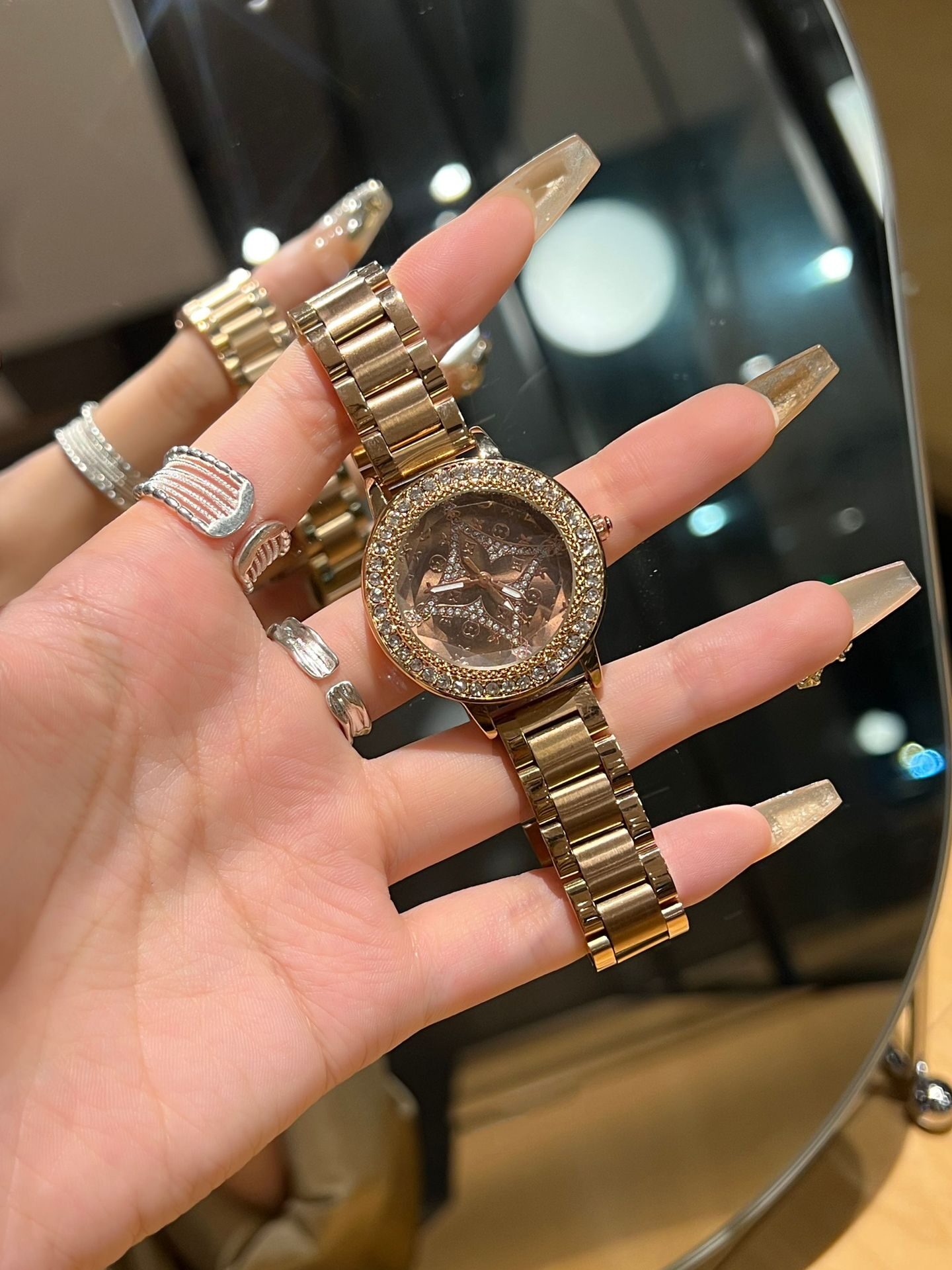 Counter Straight Hair Quality Trendy Brand New Diamond Digital Women's Steel Band Watch Douyin Popular Genuine Leather Women's Versatile 2 O1CN0139vUDn1riAJP1mwo7 2218159085664 0 cib