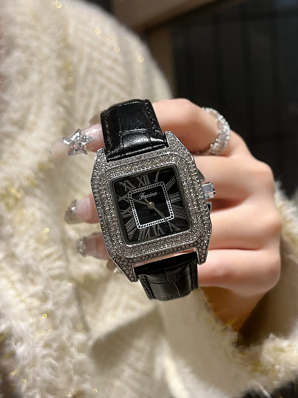 Fasina New Diamond-encrusted Women's Square Watch Korean Belt Quartz Watch Trendy Cross-border Hot Wholesale Explosions 4 O1CN016WE7uM1riAJtVWjga 2218159085664 0 cib