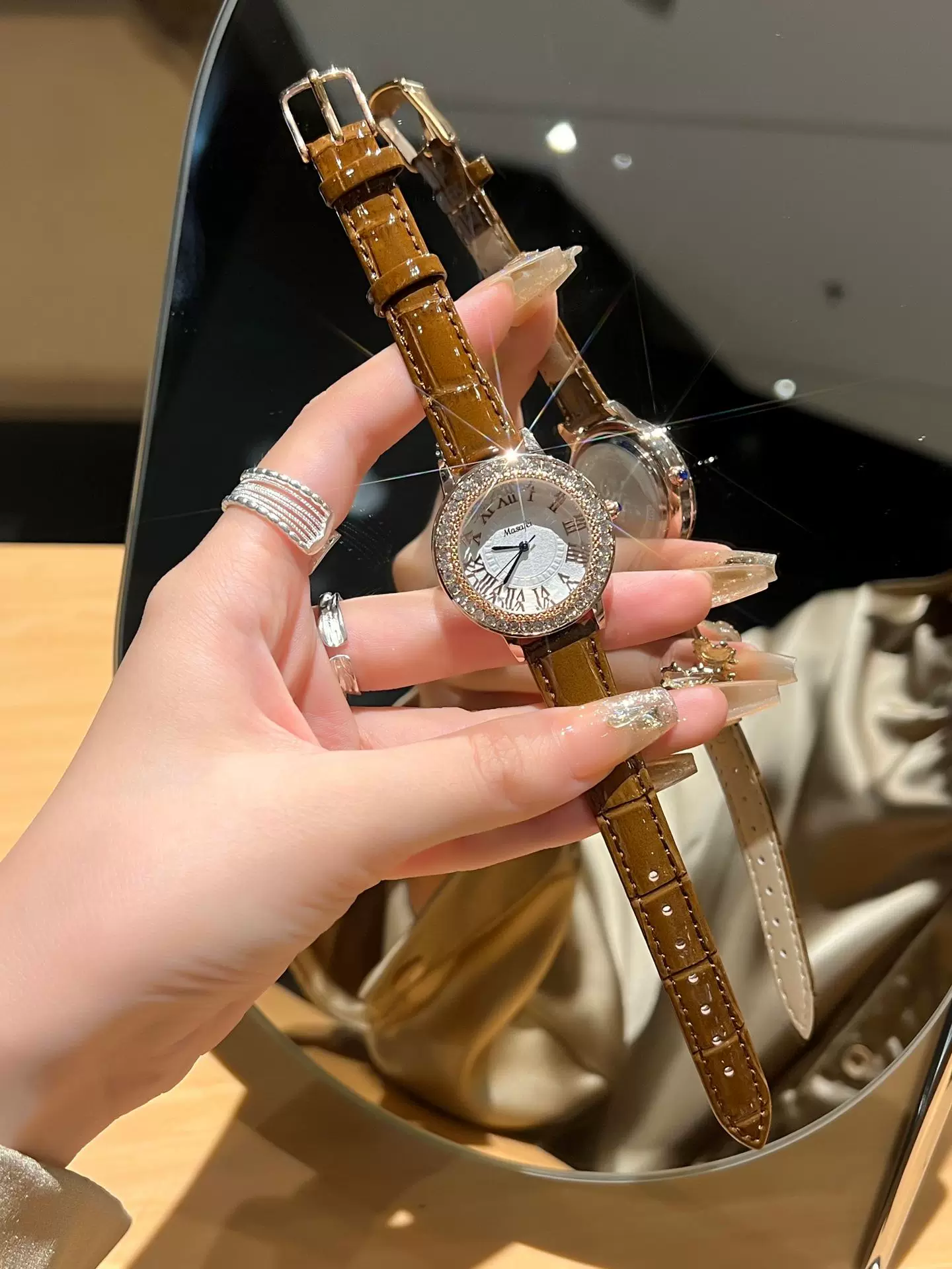 Trendy Brand New Roman Steel Strap Genuine Leather Diamond-Encrusted Women's Watch Quartz Luxury Diamond-Encrusted 3 O1CN01Dmtoji1riAJ5Iv79G 2218159085664 0 cib