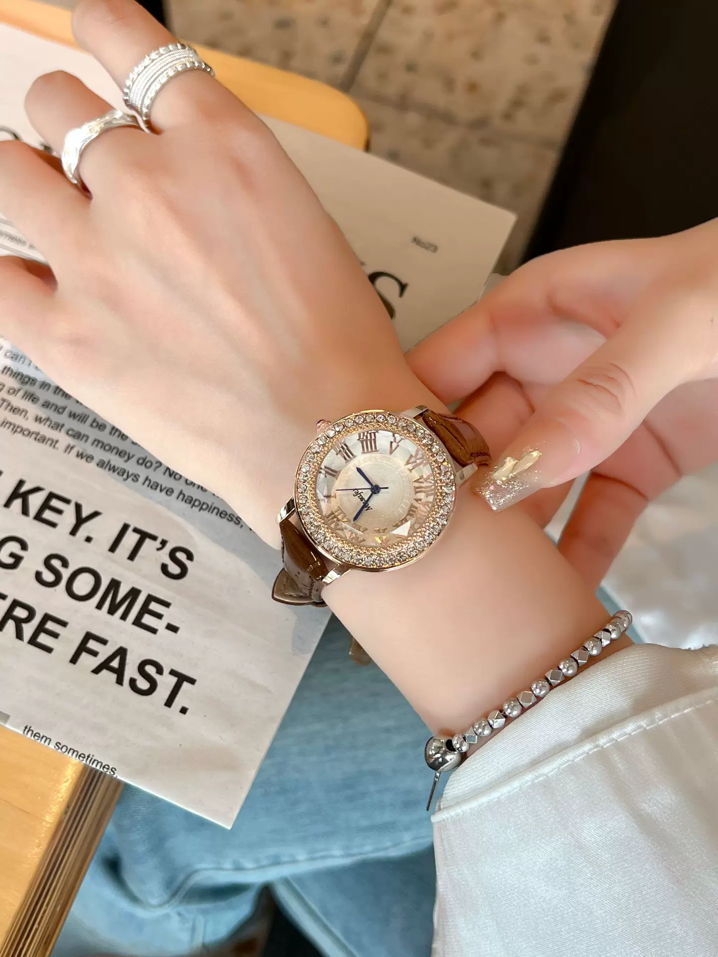Trendy Brand New Roman Steel Strap Genuine Leather Diamond-Encrusted Women's Watch Quartz Luxury Diamond-Encrusted 6 O1CN01FswN221riAJFHDZFi 2218159085664 0 cib