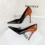 Stiletto heel banquet women's shoes shallow mouth pointed color matching spring and autumn new super high heel shoes - Image 2